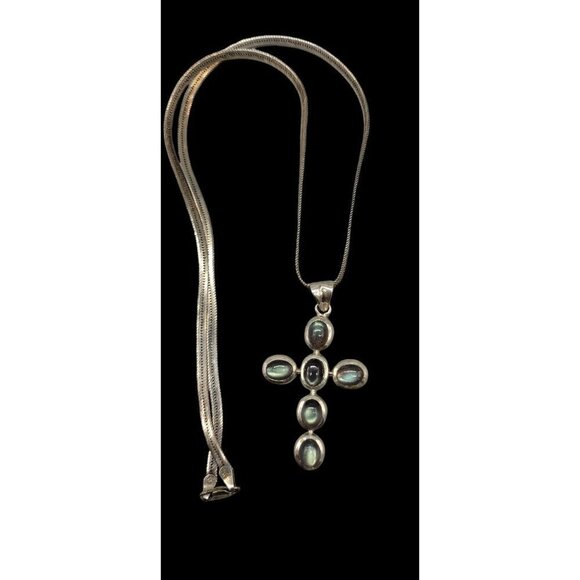 DOUG PAULUS Sterling & Labordite Cross Pendant 24" Italy Chain DP925 India - Picture 6 of 16